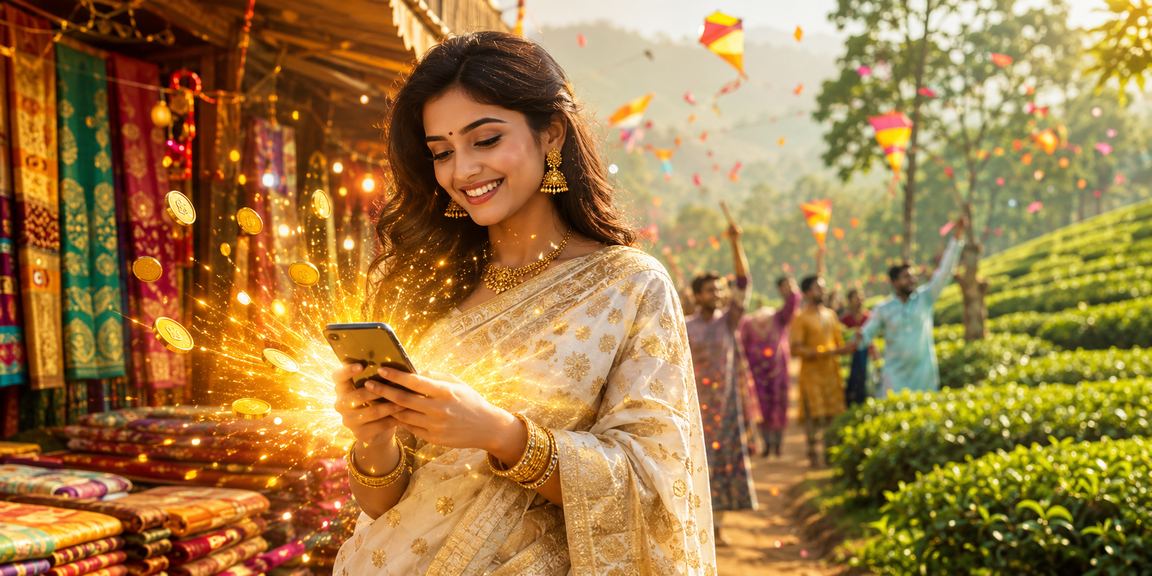 রাজশাহীতে শাড়ি পরা নারী মোবাইলে ডিপোজিট করছেন, a03 গেম পেমেন্ট বাংলাদেশ